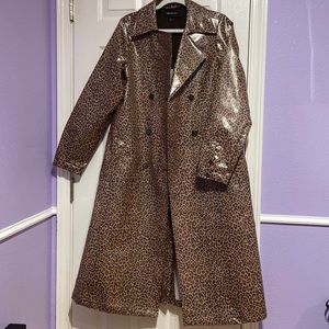 Something Navy – Leopard Print Water Resistant Coated Trench Coat